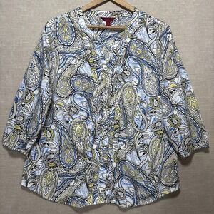 212 Collection Paisley 3/4‎ Sleeve V-Neck Blouse Top Womens XL
